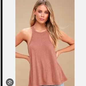 Free People Long Beach Ribbed Racerback Swing Tank Small boho layered staple